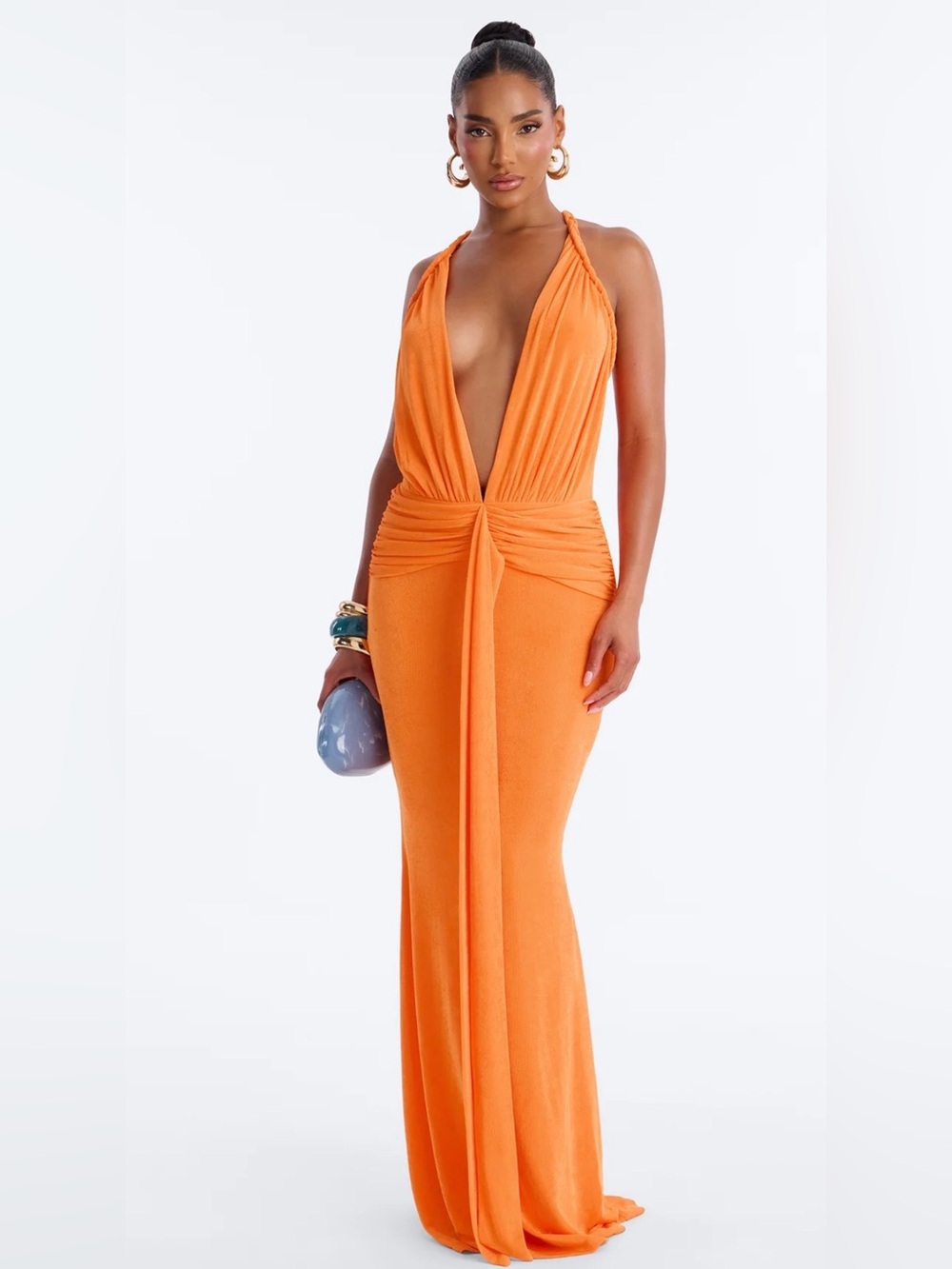 NWT Fashion Nova Orange Braided Slinky Maxi Dress